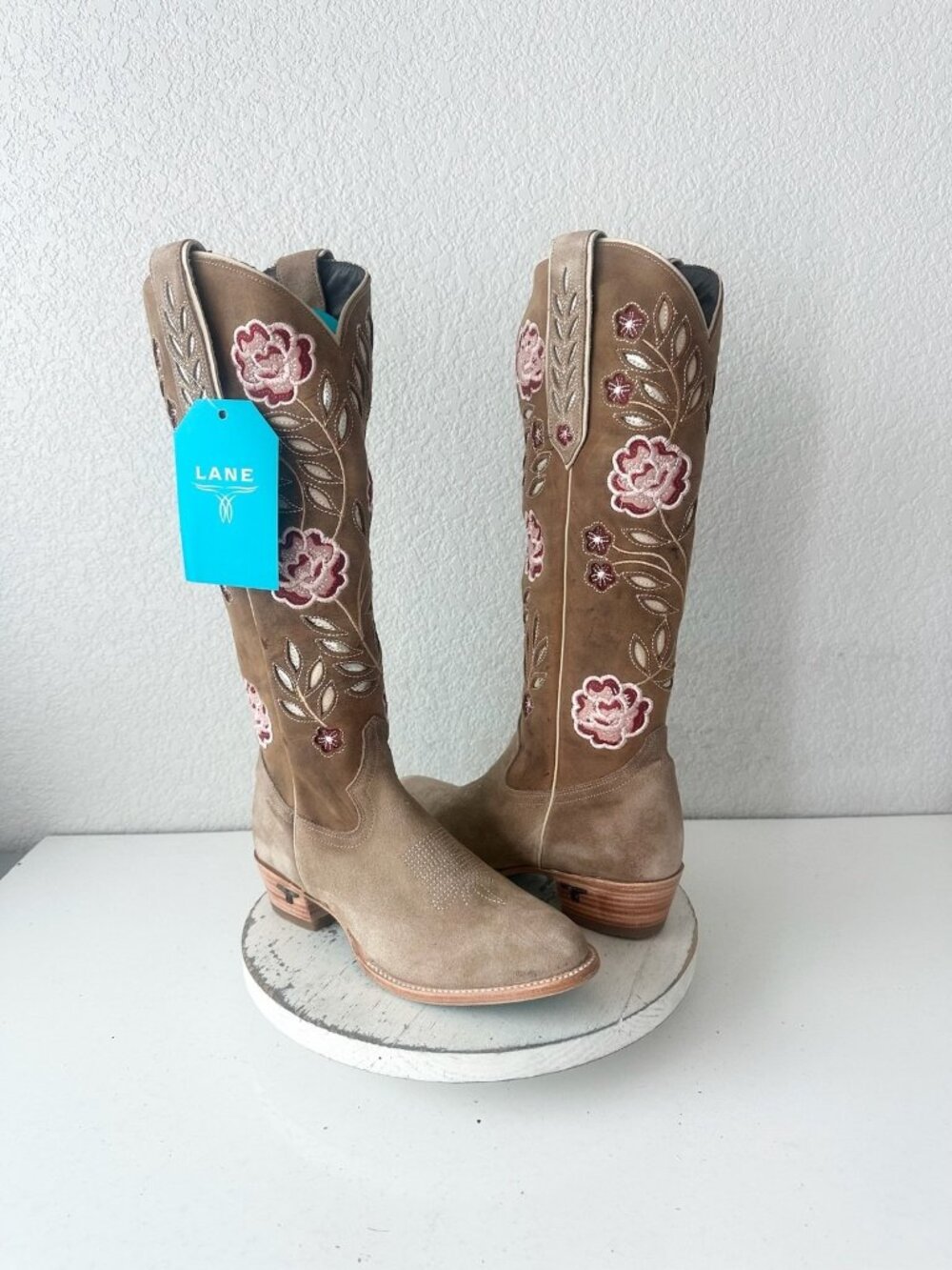 Lane KENZIE Knee High Cowboy Boots Latte Suede Western Cowgirl Mid Calf Tall 8.5